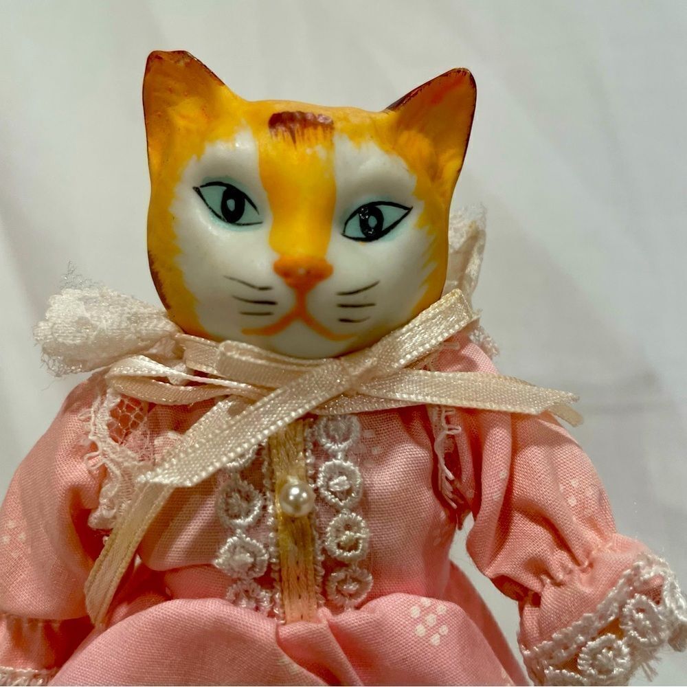 Vintage Goebel Porcelain 7”H Orange Tabby Cat Doll With Stand Made Germany